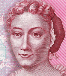 Maria Sibylla Merian as depicted on a German bank note.